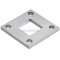 Quadratische Platte 98 x 98 mm, mittlere Öffnung 40,5 x 40,5 mm, 4 Außenbohrungen Ø 9 mm, V2A Edelstahl geschliffen