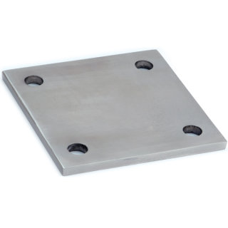 Quadratische Platte f&uuml;r Wandanker, 4 Eckbohrungen &Oslash; 11 mm, V2A Edelstahl geschliffen