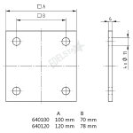Quadratische Platte f&uuml;r Wandanker, 4 Eckbohrungen &Oslash; 11 mm, V2A Edelstahl geschliffen
