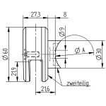 Glashalter rund mit Gummieinlagen, V2A Edelstahl geschliffen, mit einseitiger Öffnung, gerader Anschluss, für 8,76 mm (VSG-Glas)