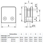 Glashalter eckig mit Sicherungsstift & Gummieinlagen für 7,52 mm (VSG-Glas), 55 x 55 mm, Zinkdruckguss roh/unbehandelt, gerader Anschluss