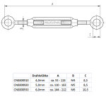 Spannschloss mit 2 Ösen, für Ø 5 mm Drahtseile, V4A Edelstahl