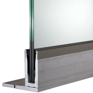 Bodenprofil 20-5, für Ganzglasgeländer, F-Form, aufgesetzt, matt eloxiert (E6/EV1), für Glas 16,76 - 17,52 mm