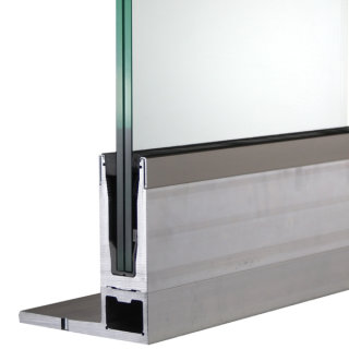 Bodenprofil 20-6, für Ganzglasgeländer, F-Form, hoch, aufgesetzt, pressblank (roh), für Glas 20,76 - 21,52 mm
