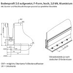 Bodenprofil 20-6, für Ganzglasgeländer, F-Form, hoch, aufgesetzt, pressblank (roh), für Glas 20,76 - 21,52 mm