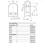 Glashalter halbrund mit Sicherungsstift & Gummieinlagen für 8 mm, 46 x 63 mm, Edelstahl V2A, gerader Anschluss
