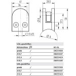 Glashalter halbrund mit Sicherungsstift & Sicherungsplatte, mit Gummieinlagen für 8 mm, 41 x 50 mm, V2A Edelstahl, Ø 42,4 mm