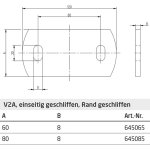 Ankerplatte / Anschweisslasche, 2 Langlöcher 20 mm, Materialstärke 8 mm, V2A Edelstahl geschliffen