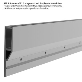 Bodenprofil für Glastrennwand, vorgesetzt