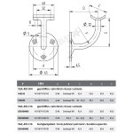 Handlaufträger für Wandmontage, mit Trägerplatte für Handlauf Ø 42,4 mm, Wandabstand 65 mm, V4A Edelstahl geschliffen