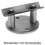 Wandanker für Geländerpfosten mit runder Anschlussplatte, für Rundrohr Ø 42,4 mm, V4A Edelstahl geschliffen