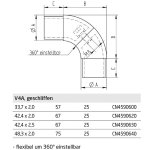 Flexibler Bogen, V4A Edelstahl geschliffen, für Rundrohr Ø 33,7 x 2 mm