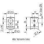 Traversenhalter für runde Füllstäbe Ø 10 mm, mit gewölbtem Kopf, mit Sackbohrung, V4A Edelstahl geschliffen, Anschluss für Rundrohr Ø 42,4 mm Ende rechts