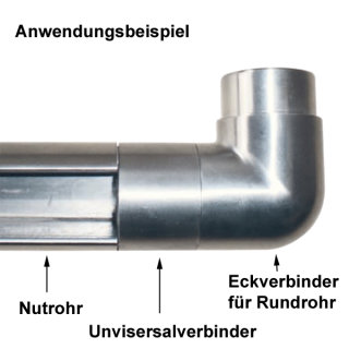 Universaladapterbuchse f&uuml;r Nutrohr auf Rundrohr-Steckfitting, V4A Edelstahl geschliffen