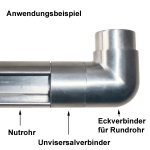 Universaladapterbuchse für Nutrohr auf Rundrohr-Steckfitting, V4A Edelstahl geschliffen
