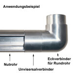 Universaladapterbuchse für Nutrohr auf Rundrohr-Steckfitting, Ø 48,3 x 2,0 mm, V4A Edelstahl geschliffen