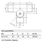 T-Verbinder für Rundrohre Ø 42,4 x 2 mm, mit flexiblem Abgang, V2A Edelstahl geschliffen