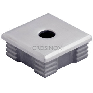 Endkappe quadratisch für Vierkantrohre 50 x 50 x 2 mm, mit Mittelbohrung Ø 12,2 mm, V4A Edelstahl geschliffen
